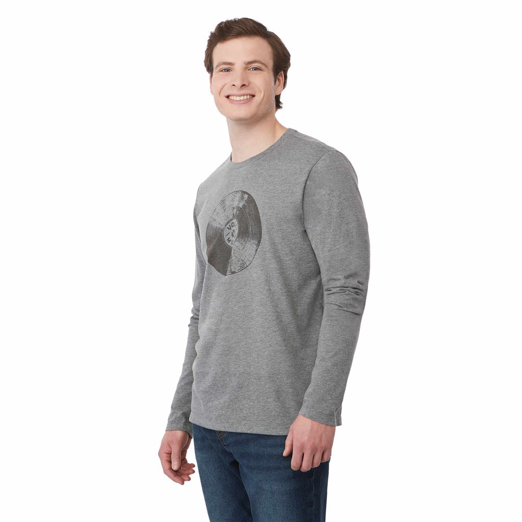 Somoto Eco Recycled Long Sleeve Tee for Men Sublimation - Heather Charcoal - On Model Right Angle