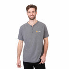 Somoto Eco Recycled Short Sleeve Henley for Men Transfer - Heather Charcoal - Front On Model 2