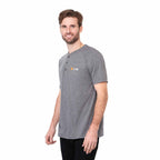 Somoto Eco Recycled Short Sleeve Henley for Men Transfer - Heather Charcoal - Left Angle On Model