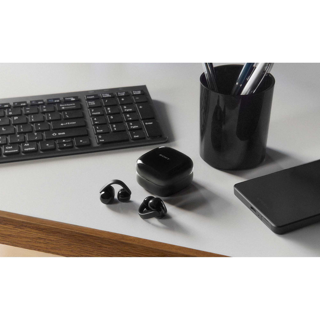 Sony LinkBuds Clip Open Ear Wireless Earbuds - Black - Front Lifestyle