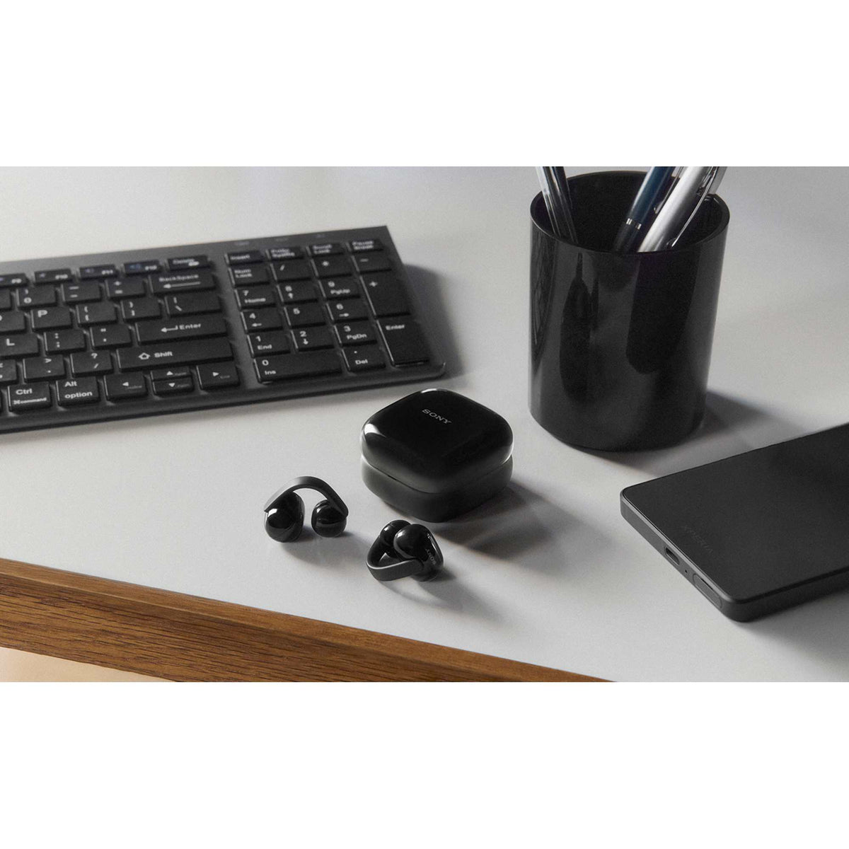 Sony LinkBuds Clip Open Ear Wireless Earbuds - Black - Front Lifestyle