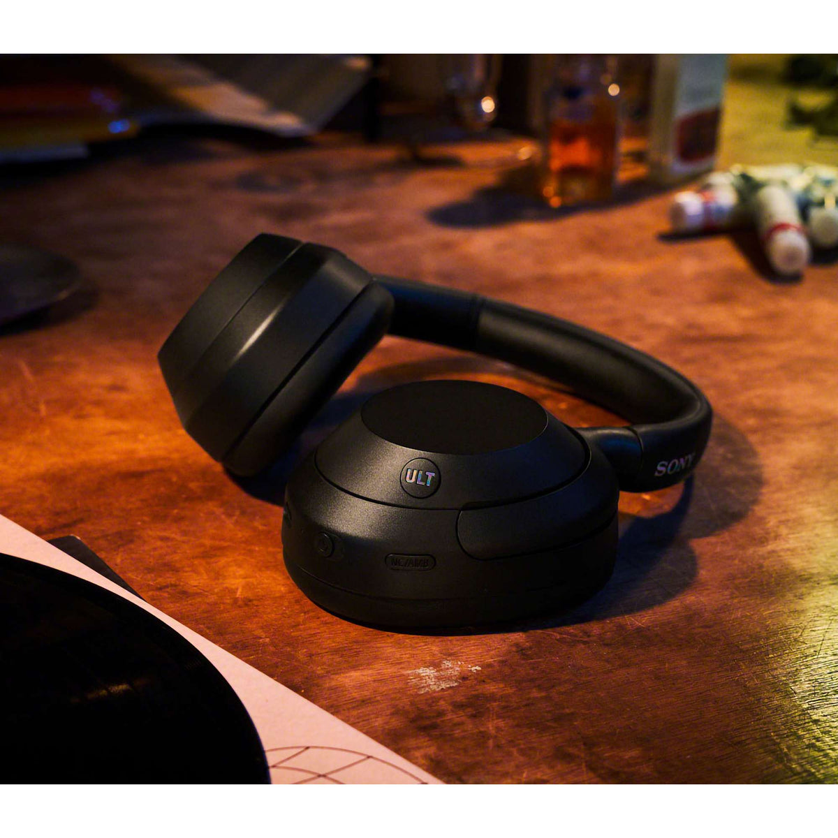 Sony ULT Wear Noise Canceling Headphones with Bass Boost Transfer - Black - Right Angle Front