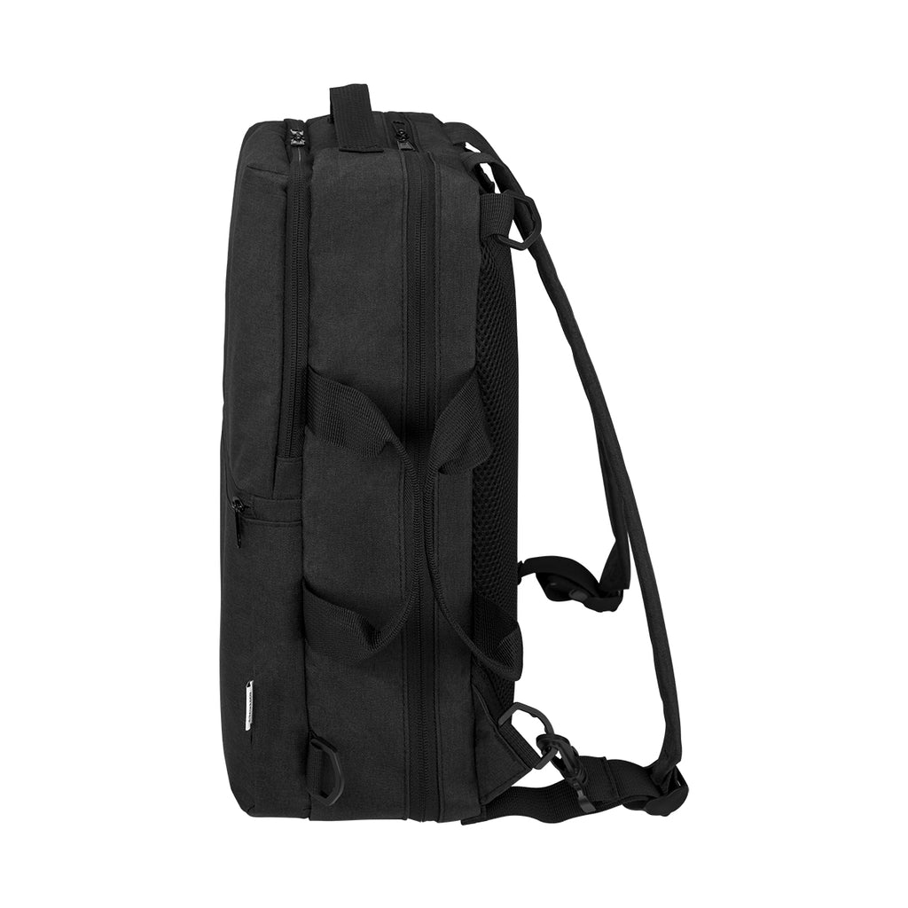 Sophie Convertible Computer Backpack in Recycled PET, Three-Way Embroidery - Black - Side