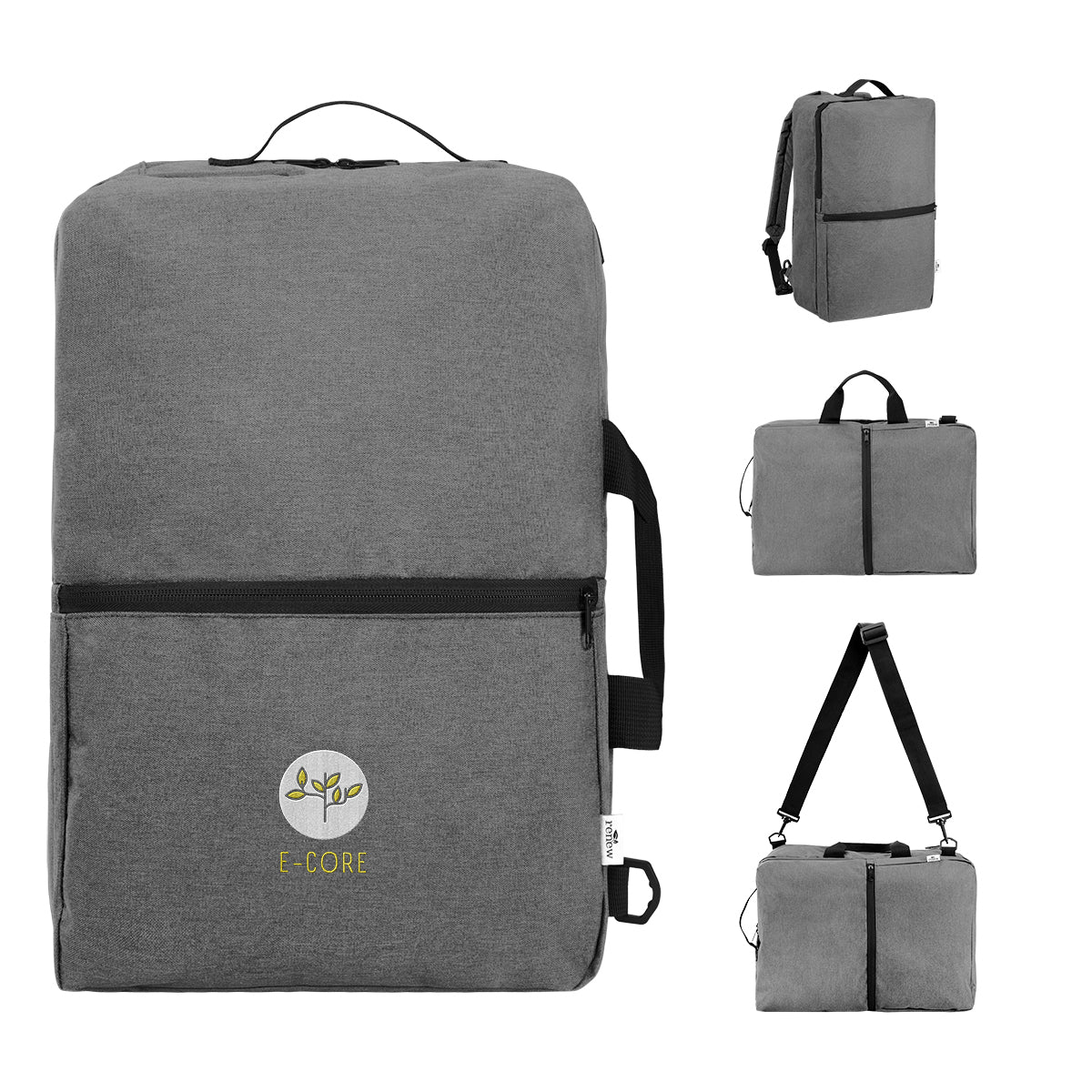Sophie Convertible Computer Backpack in Recycled PET, Three-Way Embroidery - Gray - Embroidery