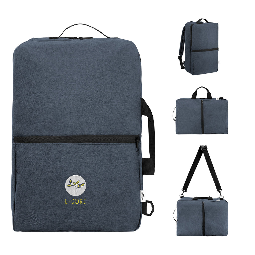 Sophie Convertible Computer Backpack in Recycled PET, Three-Way Embroidery - Navy - Embroidery