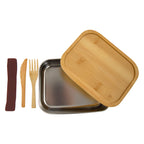 Sophisticate Bento Box in Stainless Steel and Bamboo - Silver - Open