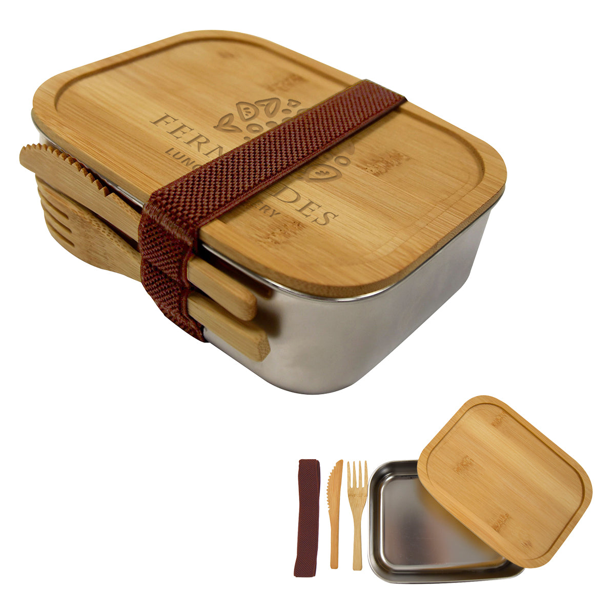 Sophisticate Bento Box in Stainless Steel and Bamboo