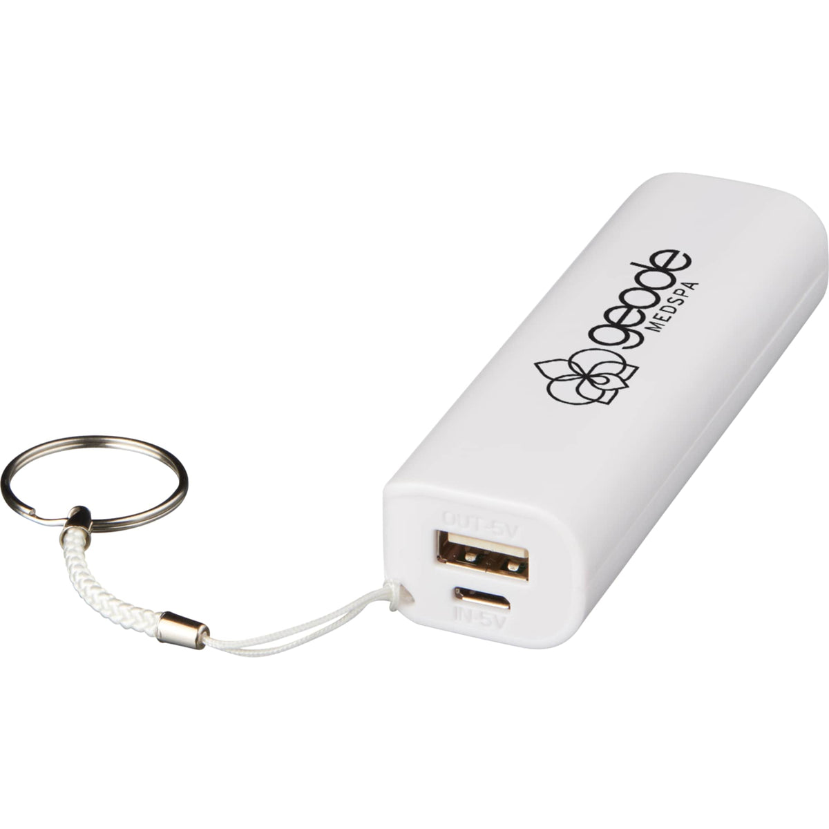 Span Key Ring Power Bank, 1,200 mAh Full Color - White - Front