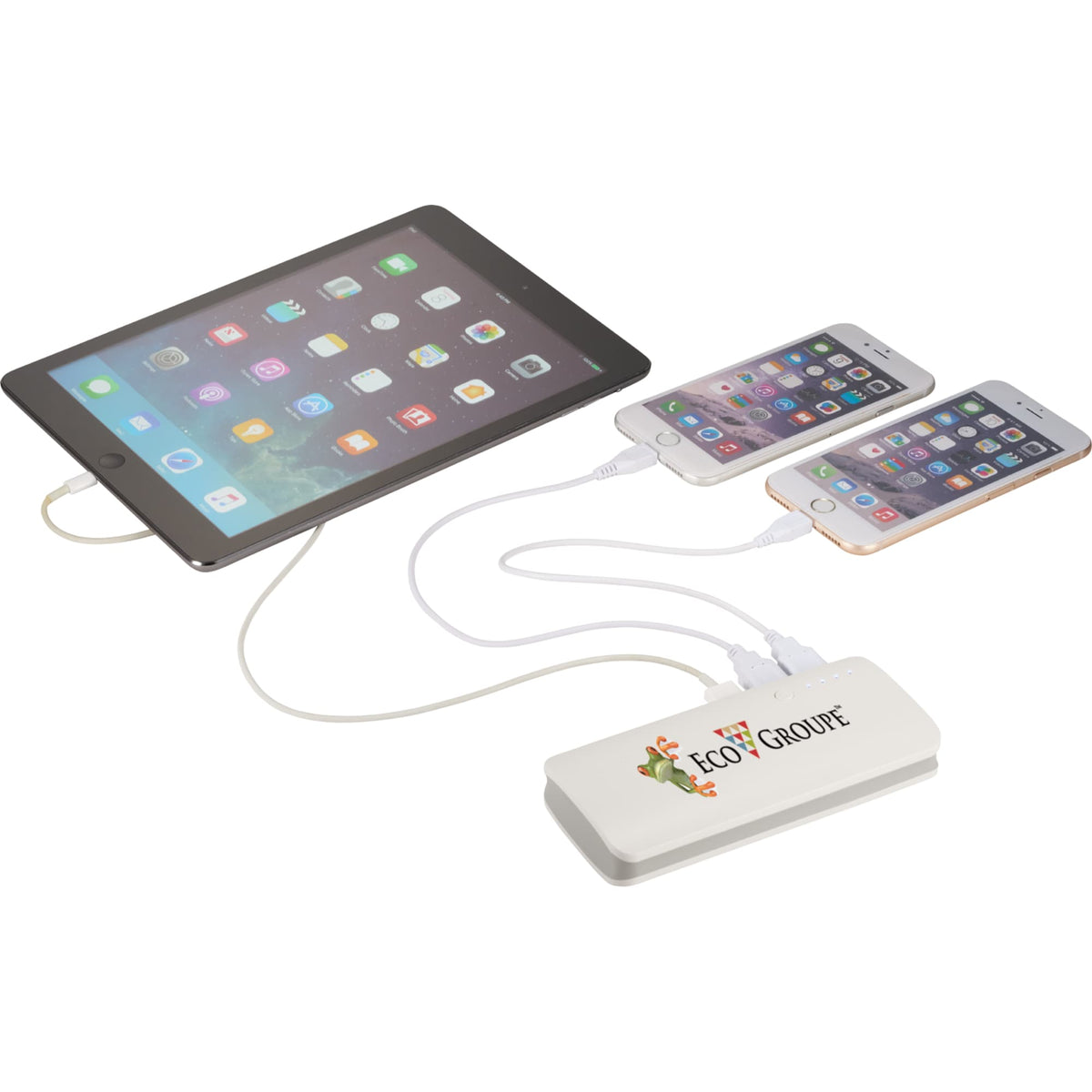 Spare Three-Port Power Bank with Flashlight, 10,000 mAh Full Color - White - Photo