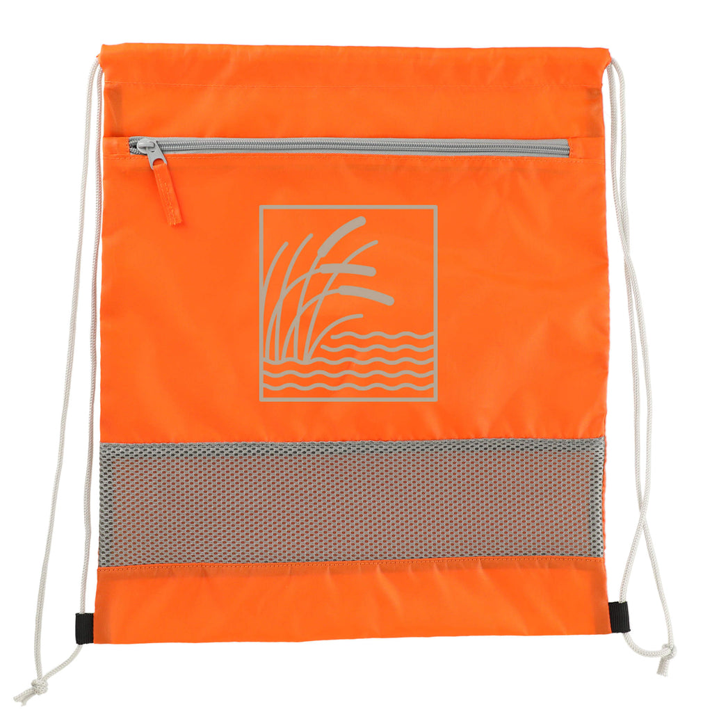 Sparks Recycled Drawstring Bag with Mesh Accents - Orange - Front 2