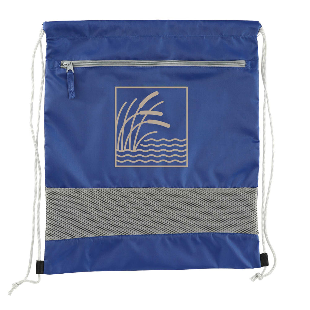 Sparks Recycled Drawstring Bag with Mesh Accents - Royal - Front 2