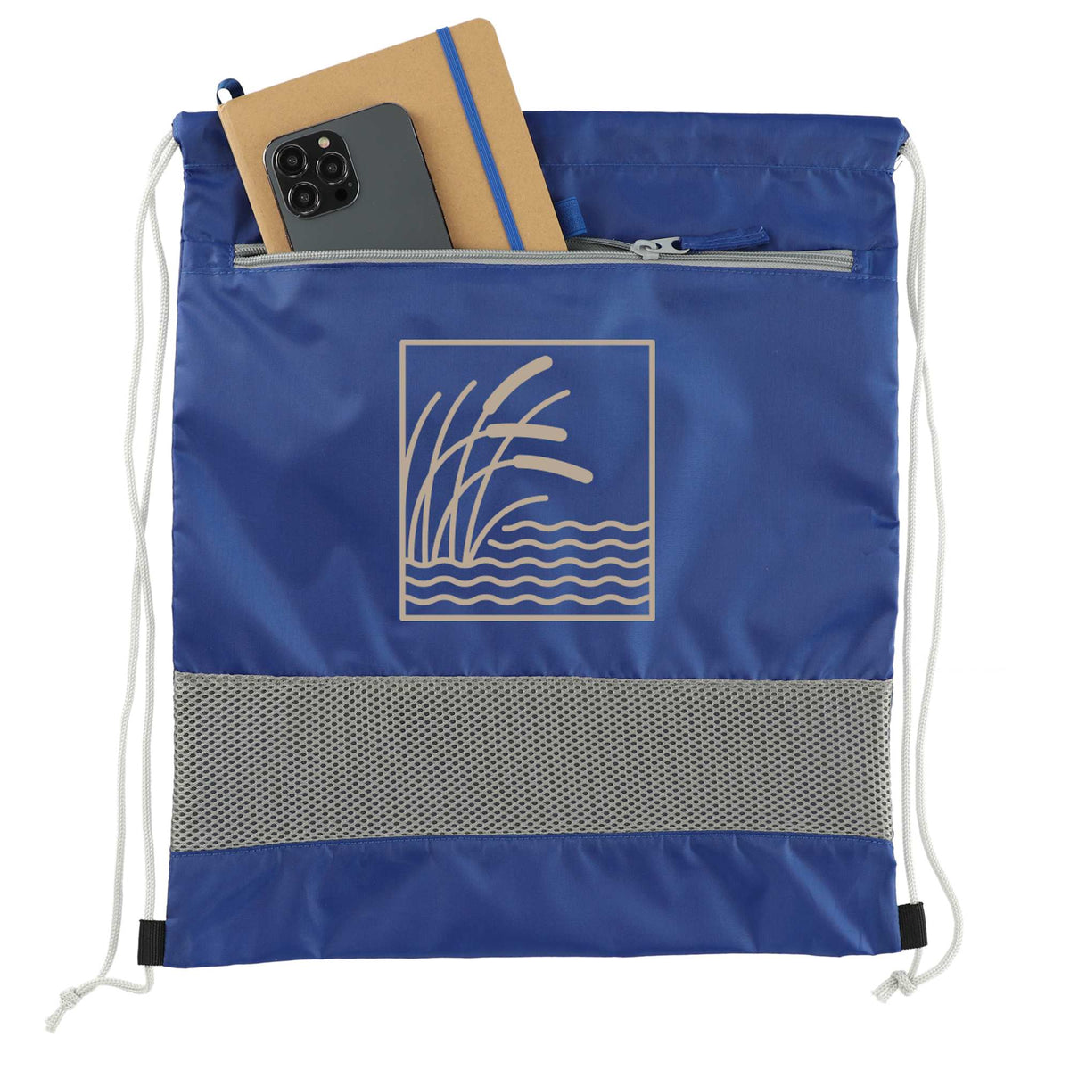 Sparks Recycled Drawstring Bag with Mesh Accents - Royal - Front