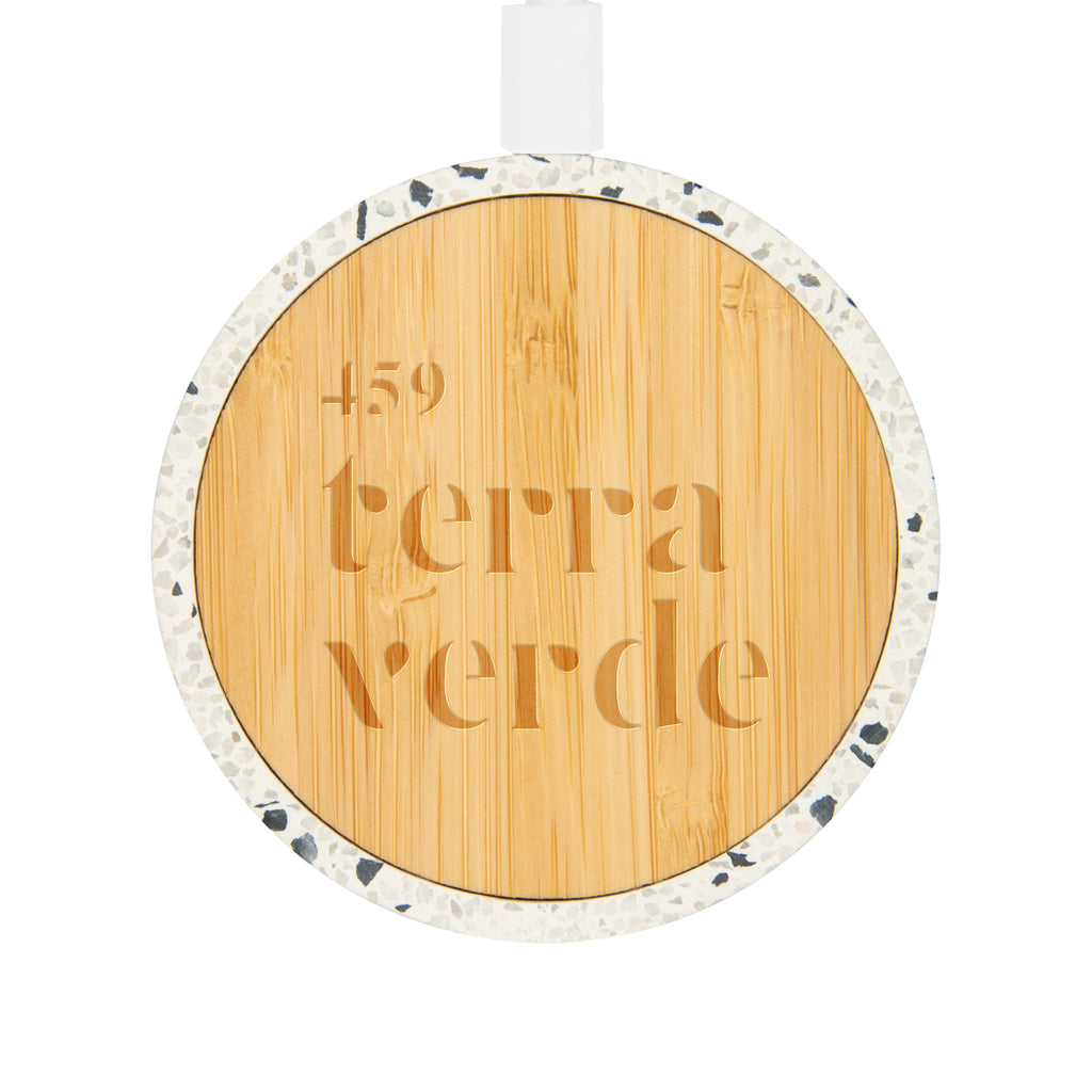 Speckled Bamboo Wireless Charger, 10W - White with Black - Laser Engraving