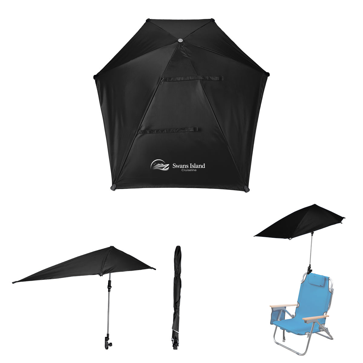 SPF 50 Chair Umbrella with Recycled Canopy, 50 Inch Arc - Black - Silk Screen
