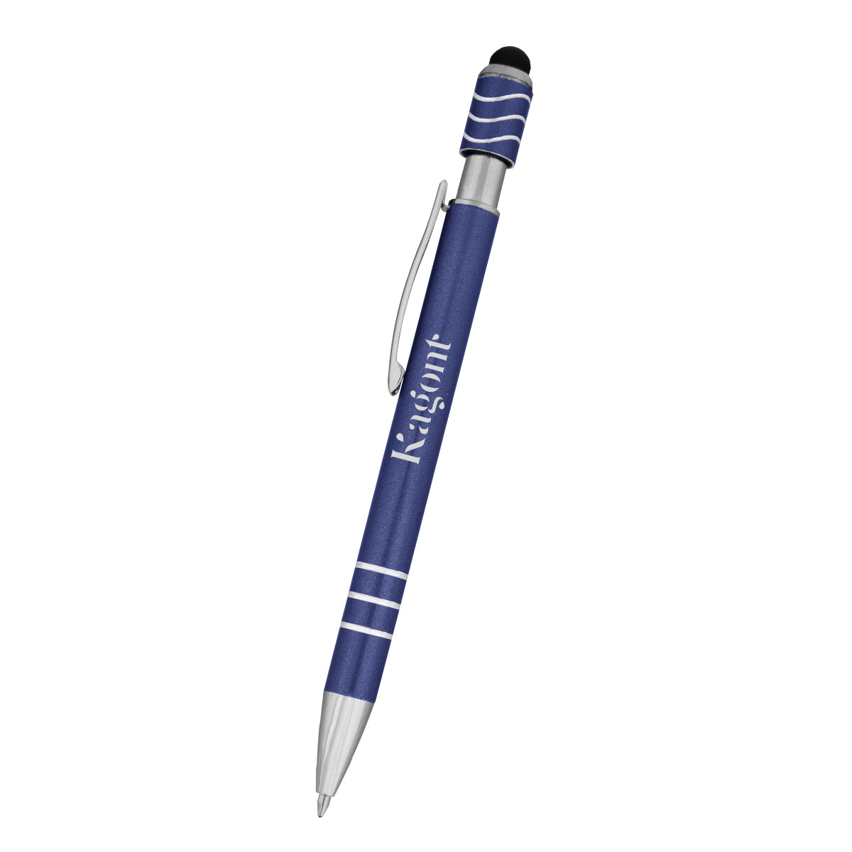 Spin Top Pen and Stylus Laser Engraving - Blue - Pad Print