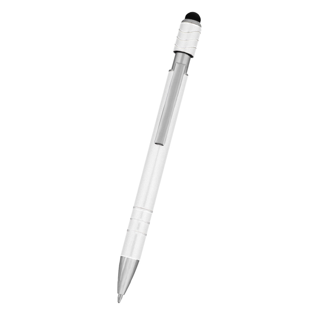 Spin Top Pen and Stylus Laser Engraving - White - Front