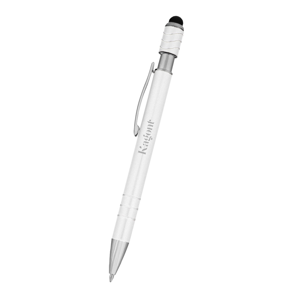 Spin Top Pen and Stylus Laser Engraving - White - Laser Engraving