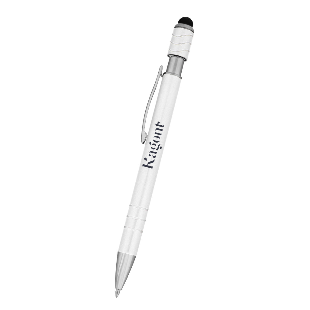 Spin Top Pen and Stylus Laser Engraving - White - Pad Print