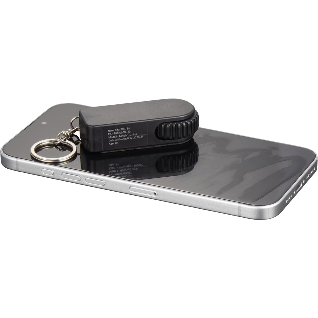 SpinStand Keychain with Phone Stand and Fidget Spinner Full Color - Black - Propped 3