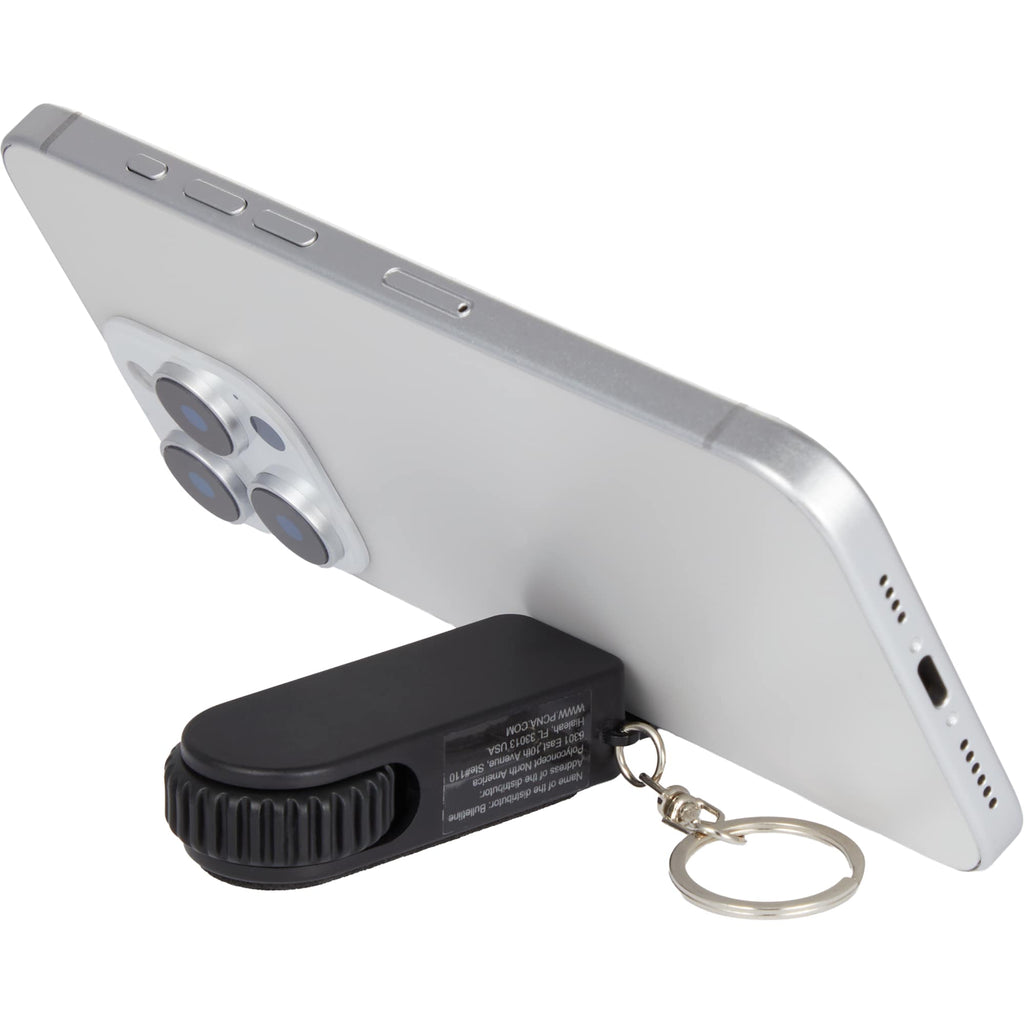 SpinStand Keychain with Phone Stand and Fidget Spinner Full Color - Black - Propped