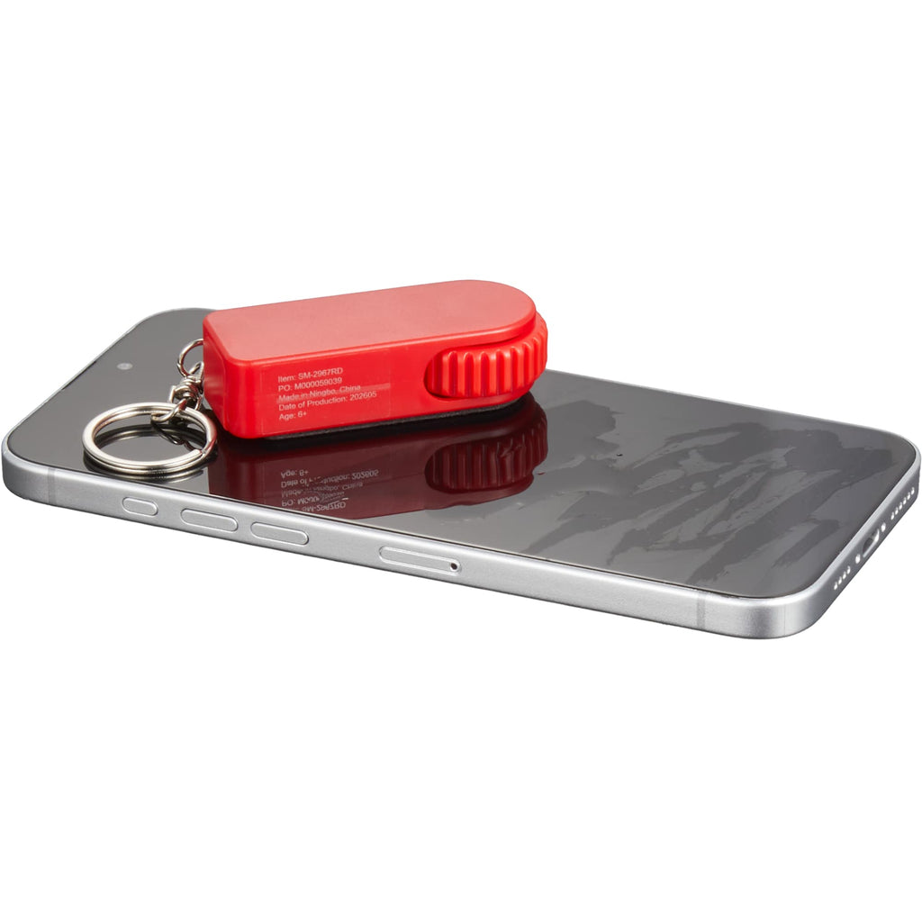 SpinStand Keychain with Phone Stand and Fidget Spinner Full Color - Red - Propped 3