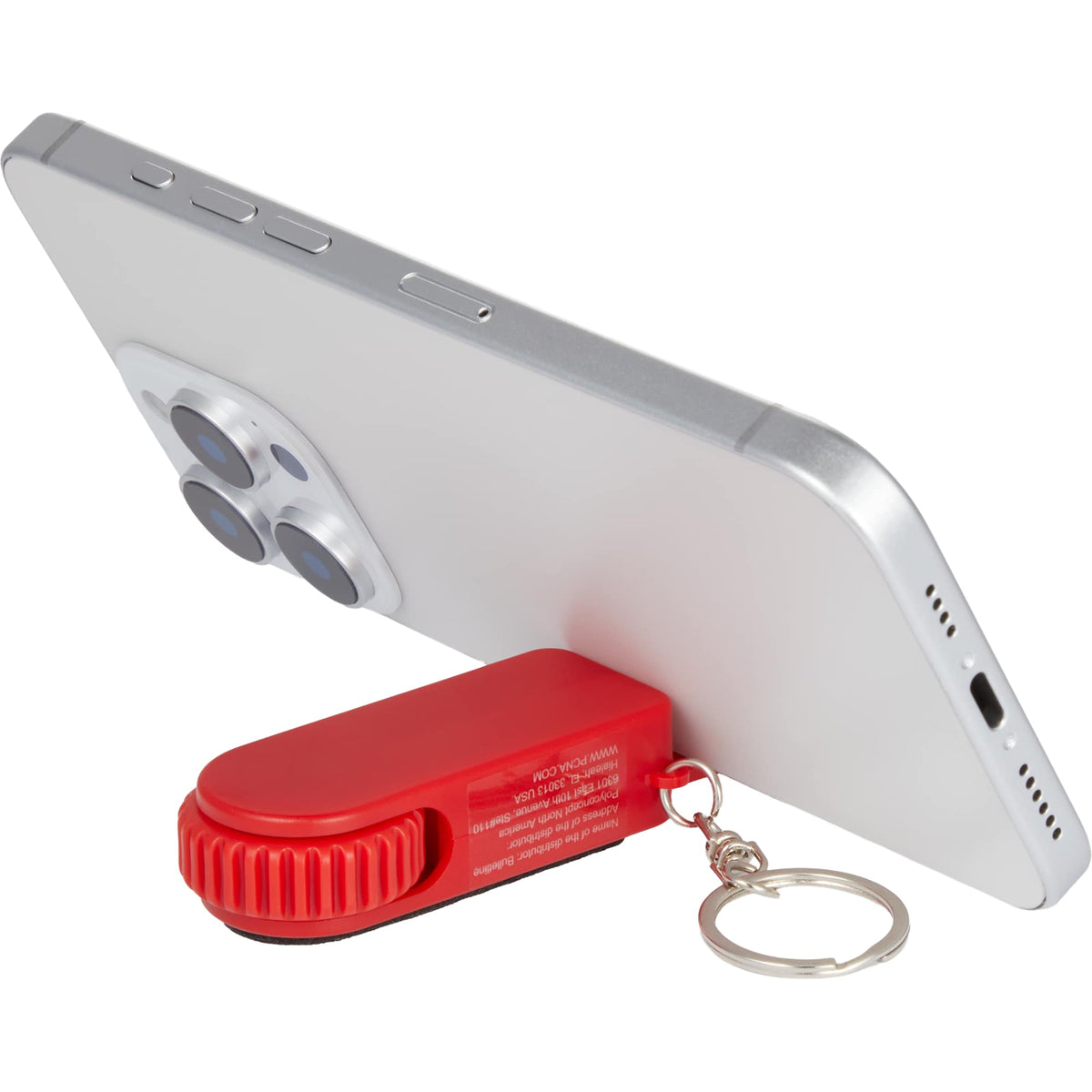SpinStand Keychain with Phone Stand and Fidget Spinner Full Color - Red - Propped