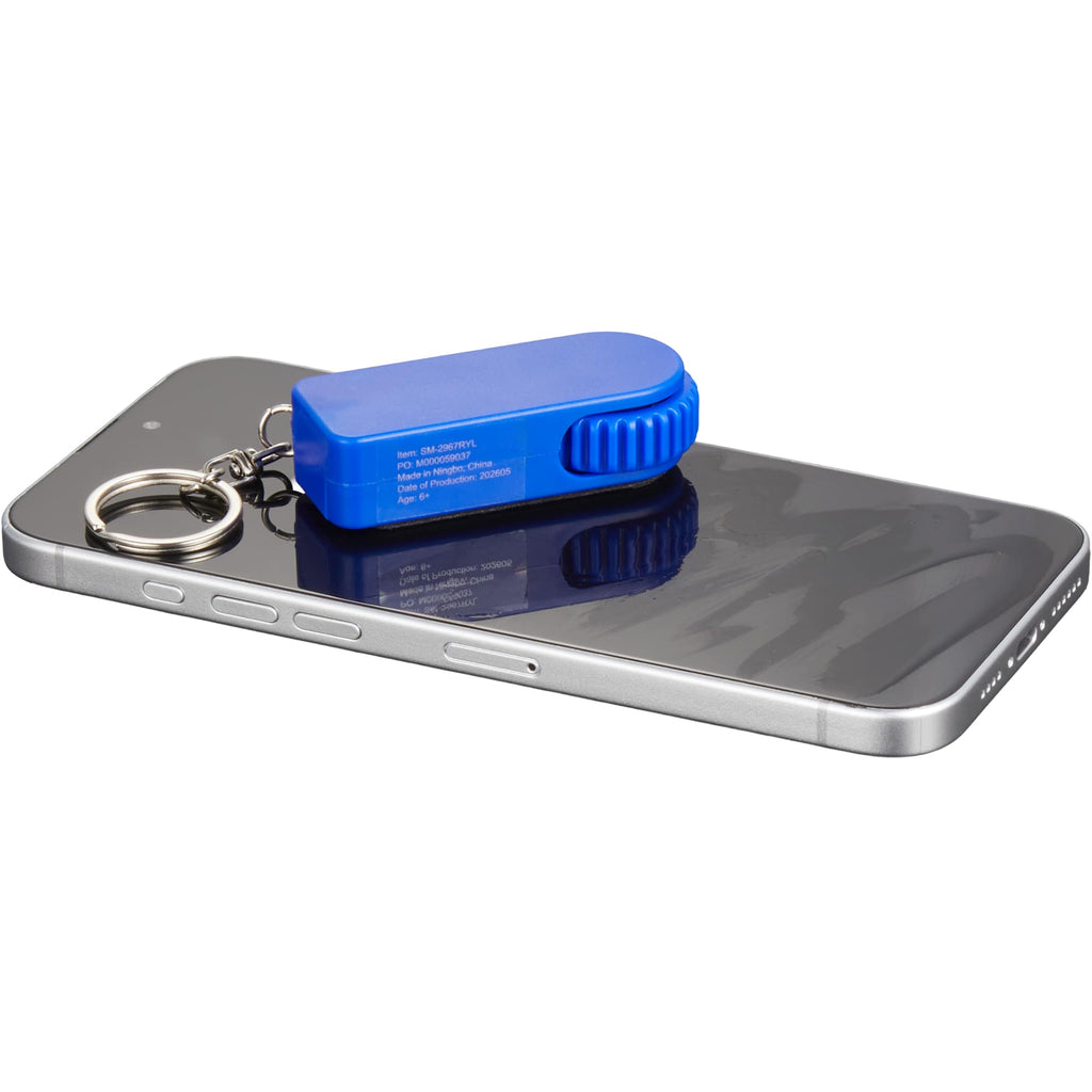SpinStand Keychain with Phone Stand and Fidget Spinner Full Color - Royal - Propped 3