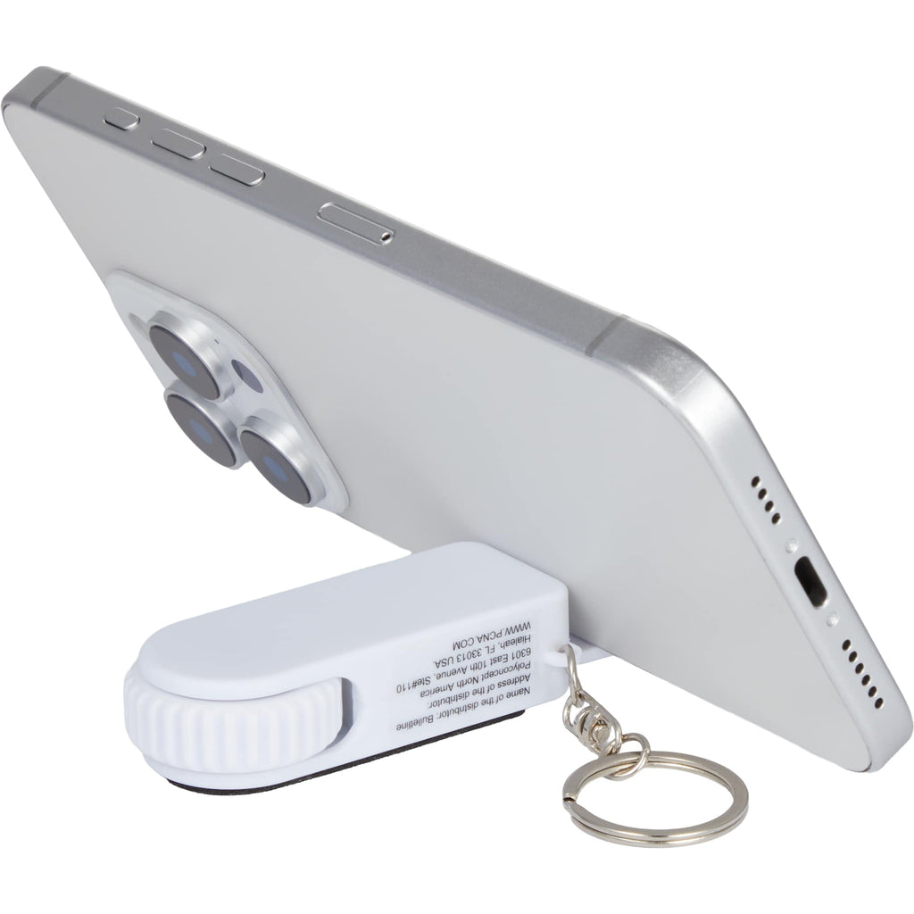 SpinStand Keychain with Phone Stand and Fidget Spinner Full Color - White - Propped