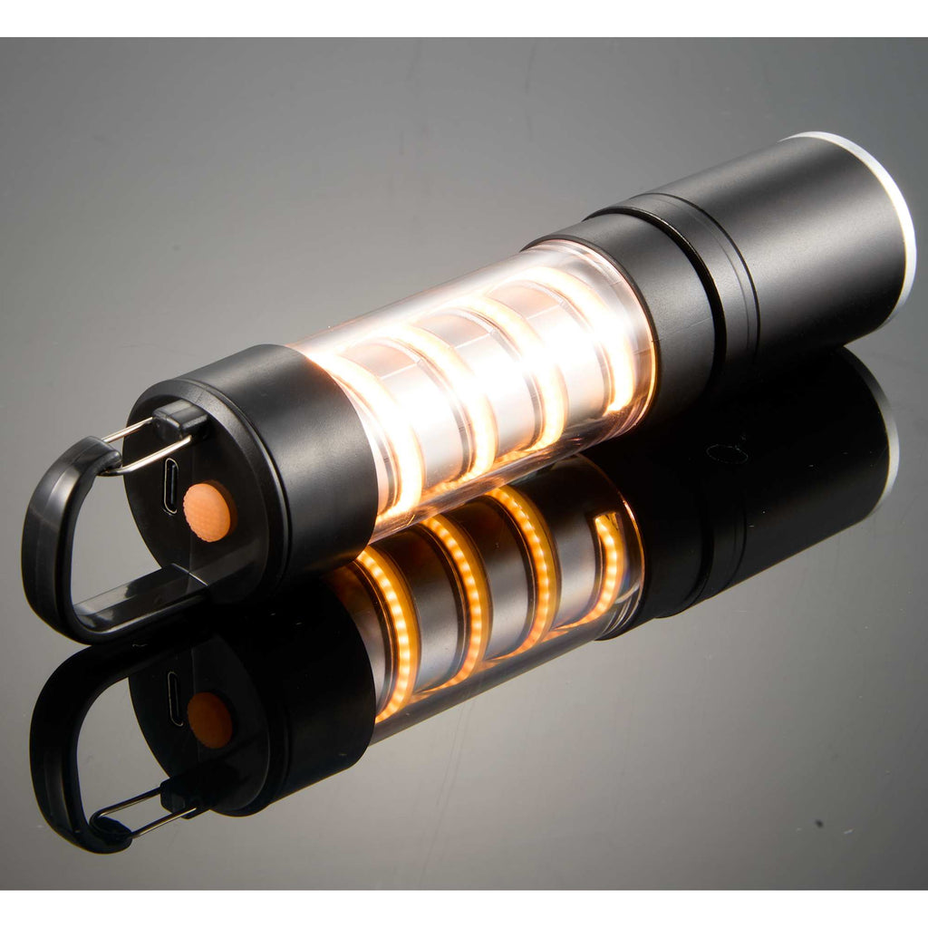 Spiral Filament Lantern Flashlight with Zoom, 150 Lumens Laser Engraving - Black - Back Midlight