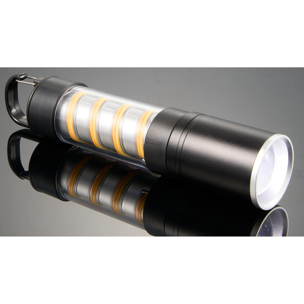 Spiral Filament Lantern Flashlight with Zoom, 150 Lumens Laser Engraving - Black - Left Angle Frlight