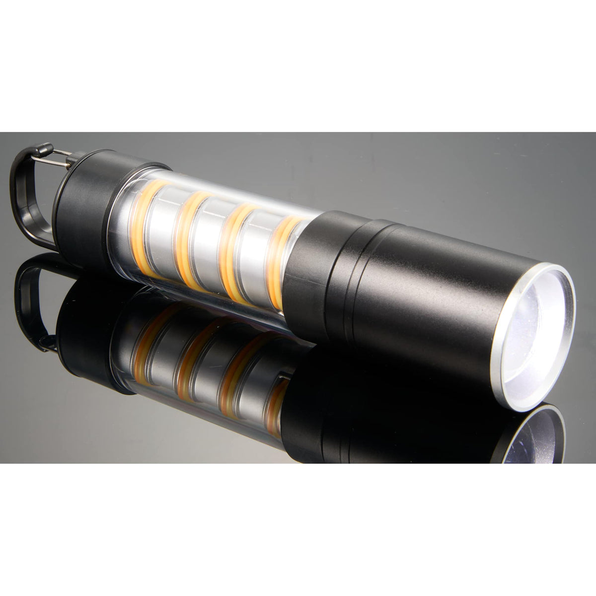 Spiral Filament Lantern Flashlight with Zoom, 150 Lumens Laser Engraving - Black - Left Angle Frlight