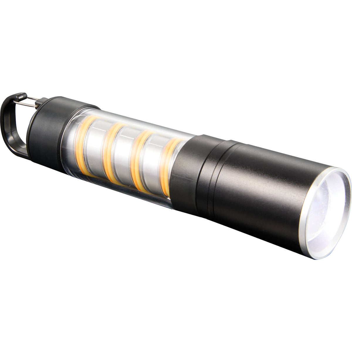 Spiral Filament Lantern Flashlight with Zoom, 150 Lumens Laser Engraving - Black - Left Angle