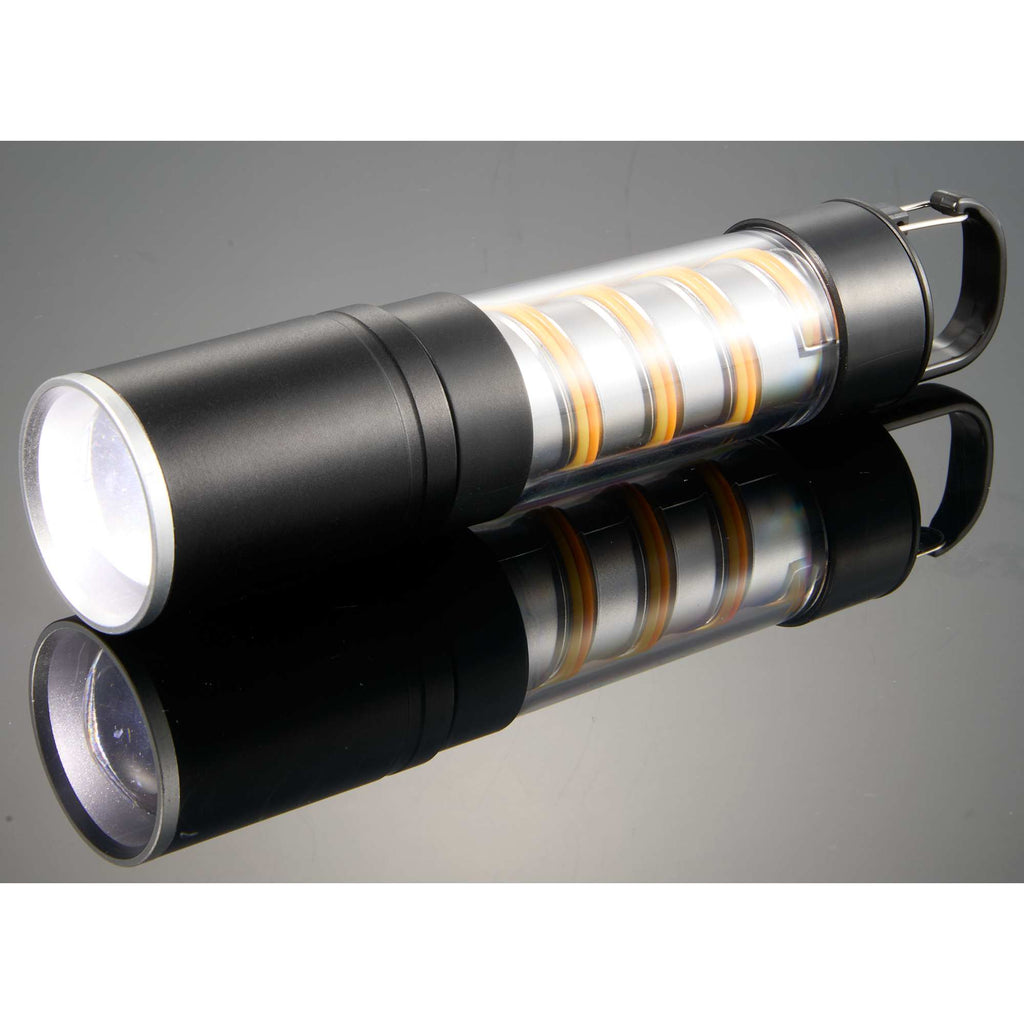 Spiral Filament Lantern Flashlight with Zoom, 150 Lumens Laser Engraving - Black - Right Angle Frlight