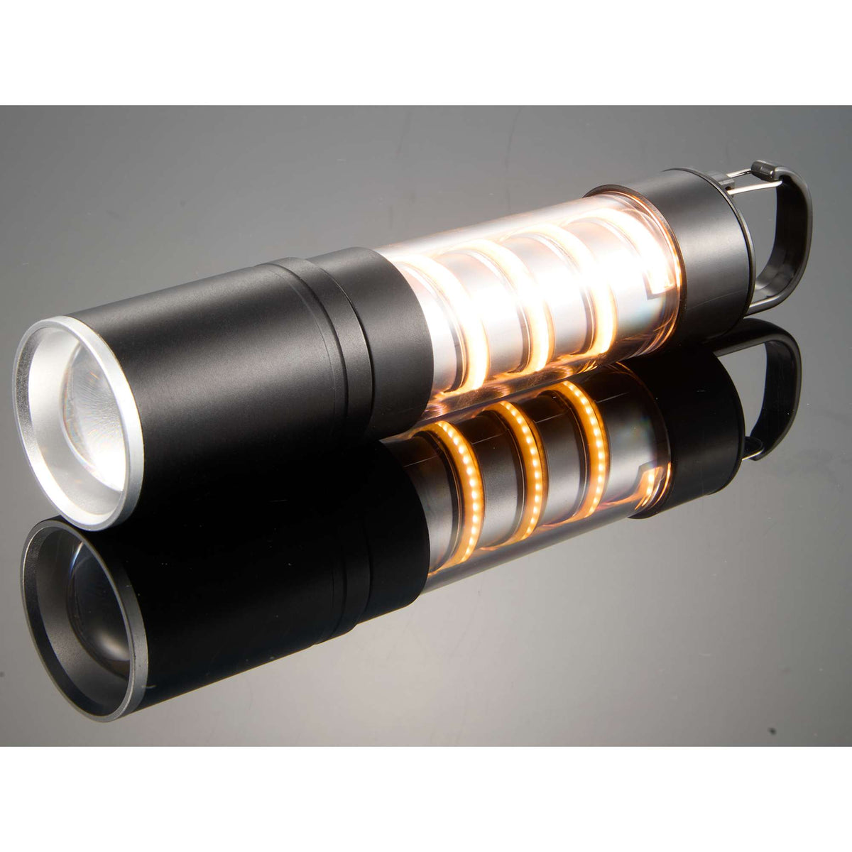 Spiral Filament Lantern Flashlight with Zoom, 150 Lumens Laser Engraving - Black - Right Angle Midlight