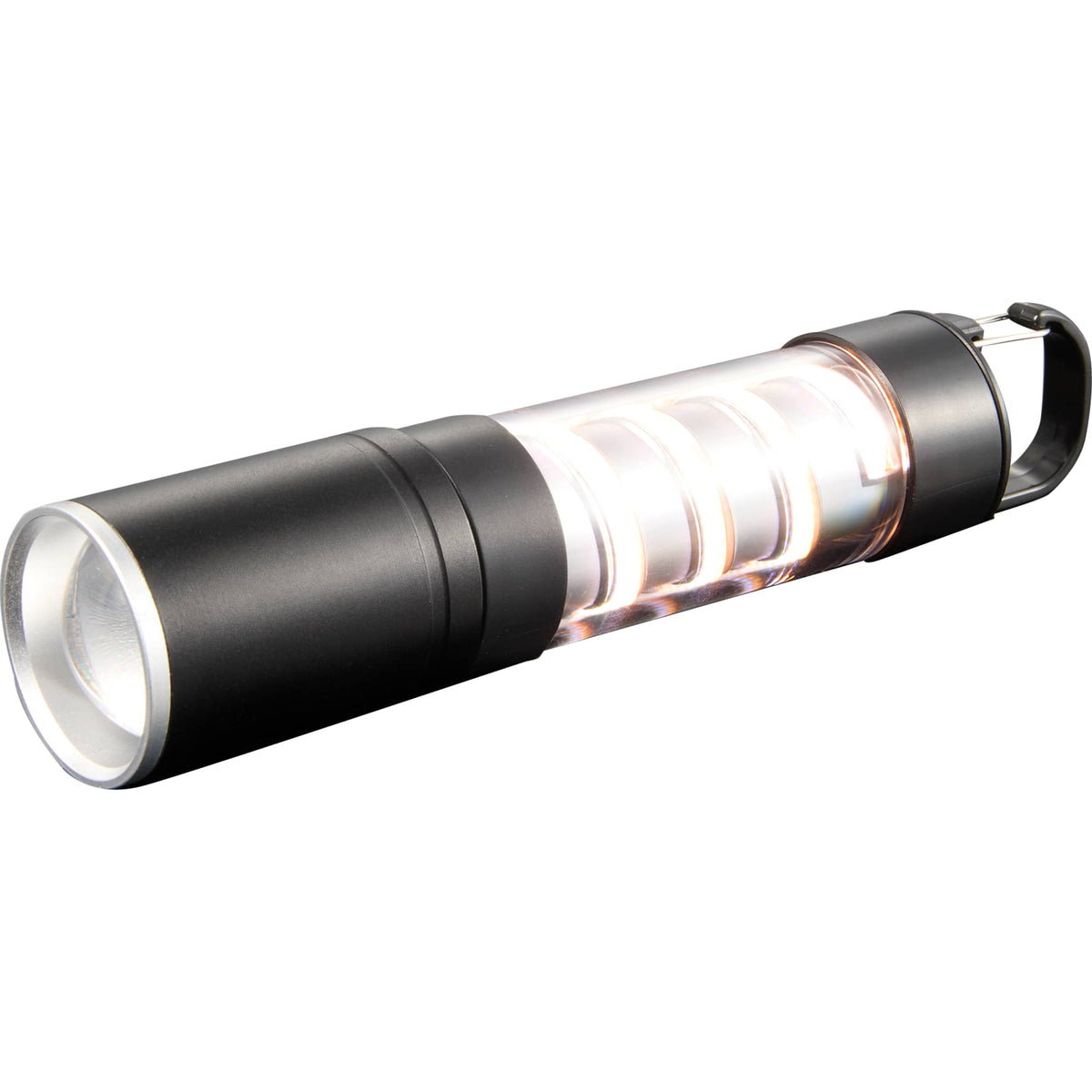 Spiral Filament Lantern Flashlight with Zoom, 150 Lumens Laser Engraving - Black - Right Angle