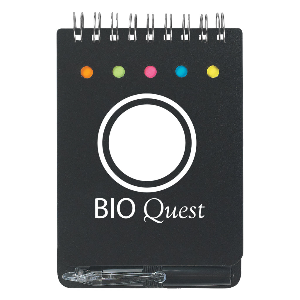 Spiral Jotter with Sticky Notes, Flags and Pen - Black - Silk Screen