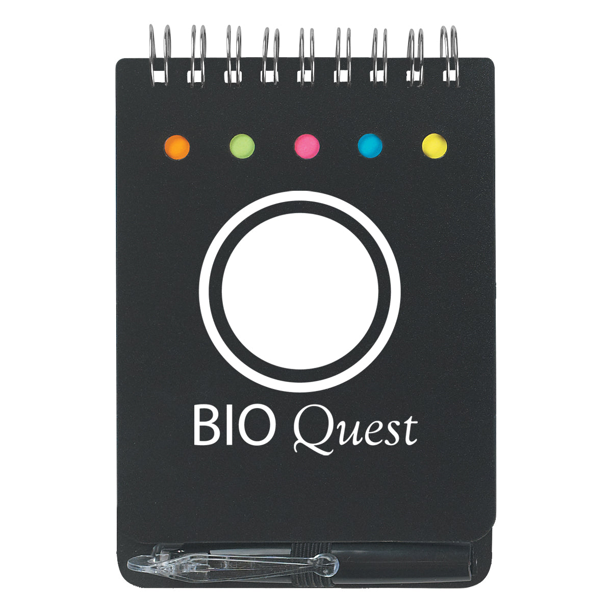 Spiral Jotter with Sticky Notes, Flags and Pen - Black - Silk Screen