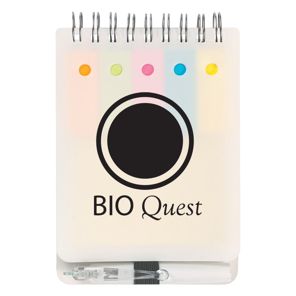 Spiral Jotter with Sticky Notes, Flags and Pen - White - Silk Screen