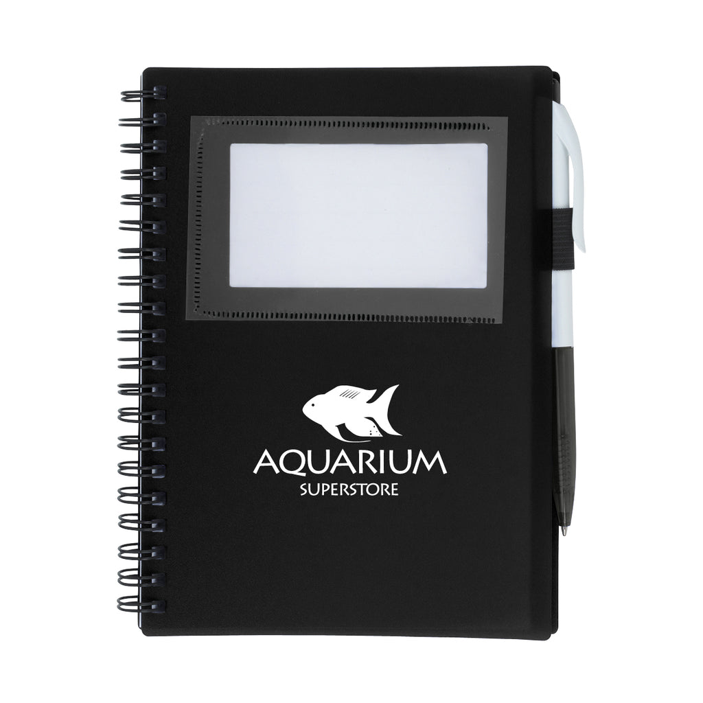 Spiral Notebook with an ID Window - Black - Silk Screen