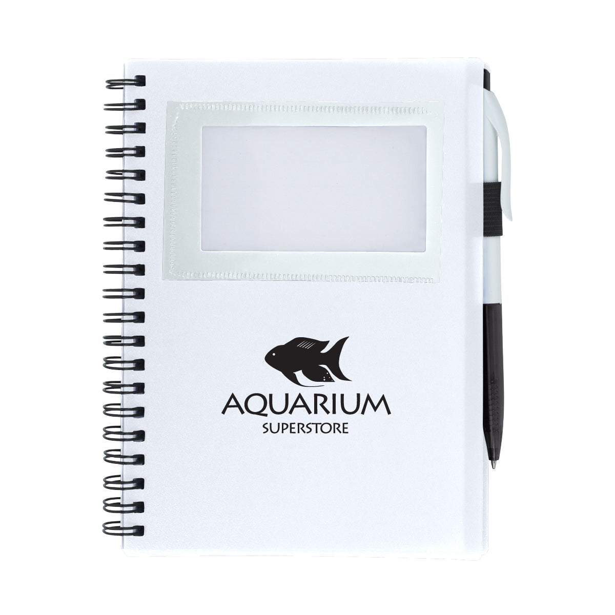 Spiral Notebook with an ID Window - White - Silk Screen