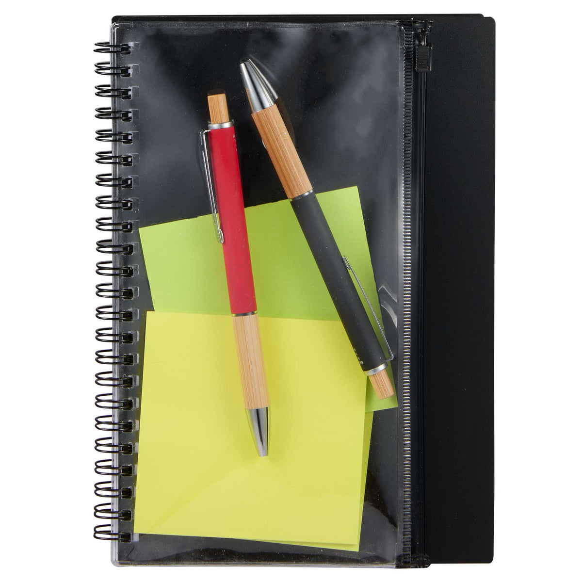 Spiral Notebook with Clear Front Pocket, 5.5 x 8.5 Inches - Black - Front Propped