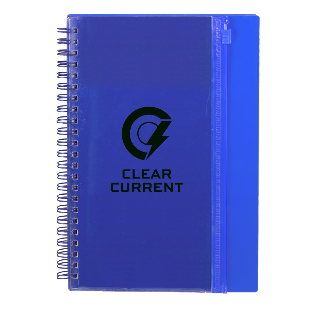 Spiral Notebook with Clear Front Pocket, 5.5 x 8.5 Inches - Blue - Front