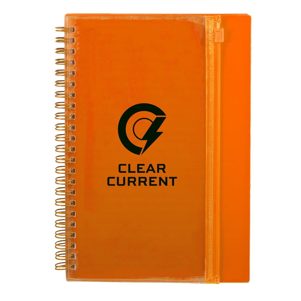 Spiral Notebook with Clear Front Pocket, 5.5 x 8.5 Inches - Orange - Front