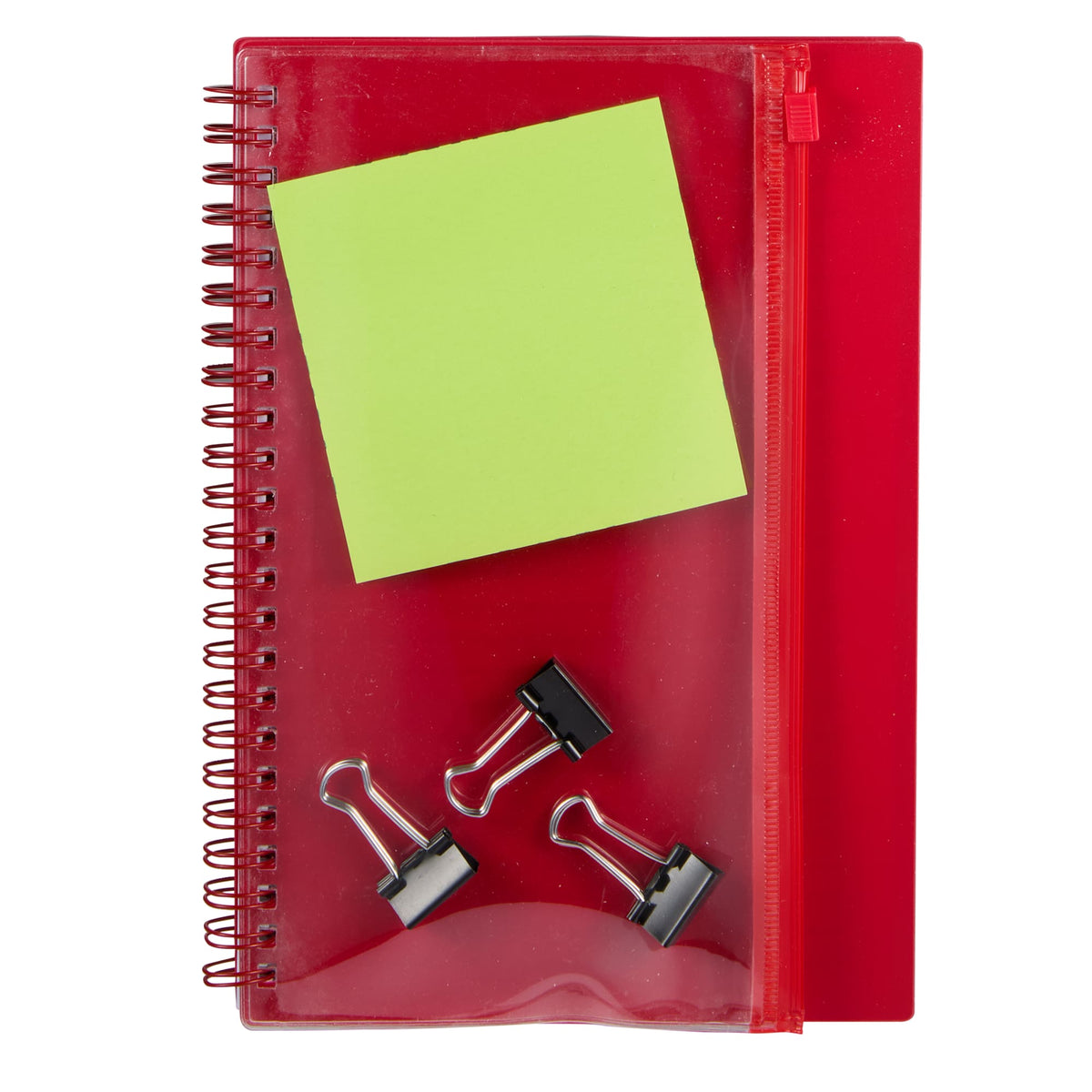 Spiral Notebook with Clear Front Pocket, 5.5 x 8.5 Inches - Red - Front Propped