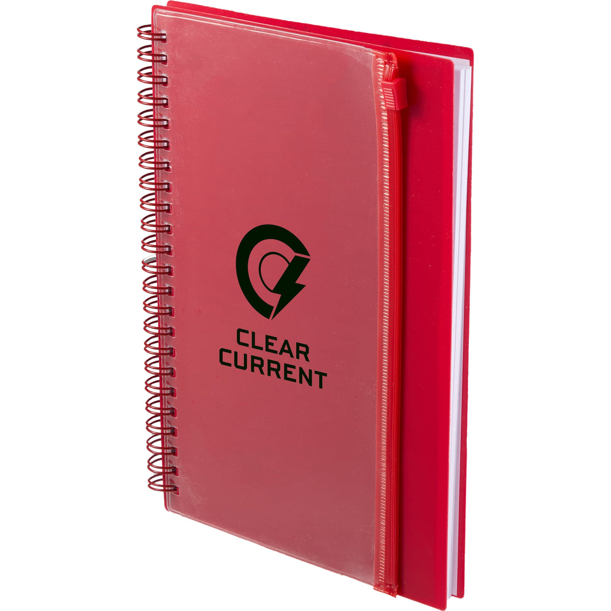 Spiral Notebook with Clear Front Pocket, 5.5 x 8.5 Inches - Red - Left Angle