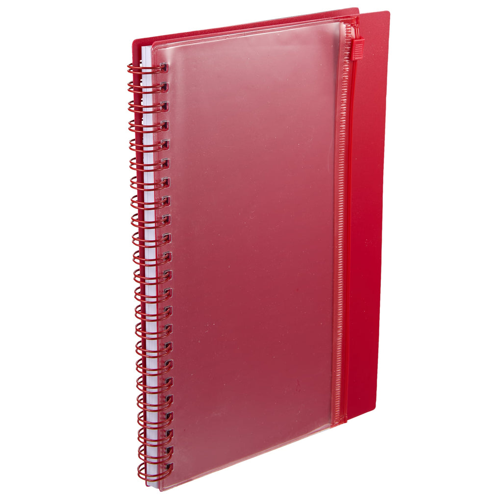 Spiral Notebook with Clear Front Pocket, 5.5 x 8.5 Inches - Red - Right Angle