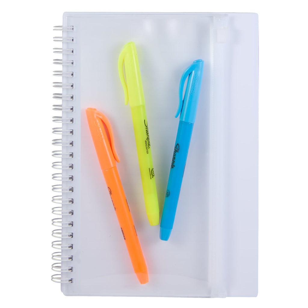 Spiral Notebook with Clear Front Pocket, 5.5 x 8.5 Inches - White - Front Propped