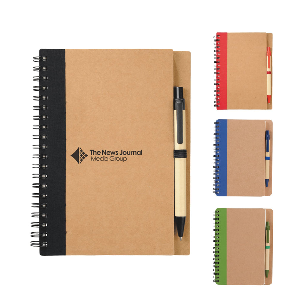 Spiral Notebook with Matching Pen, 5 x 7 Inches - Black - Front Group