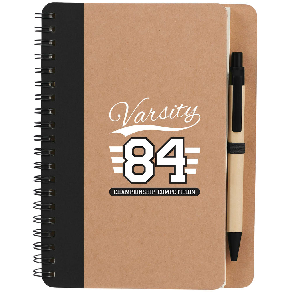Spiral Notebook with Matching Pen, 5 x 7 Inches - Black - Front
