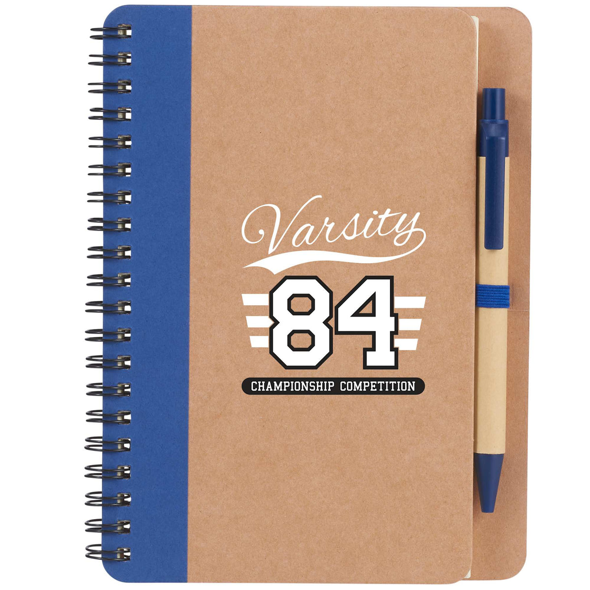 Spiral Notebook with Matching Pen, 5 x 7 Inches - Blue - Front